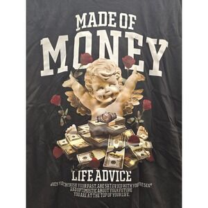 Artist-Signed Black Cotton Graphic T-Shirt Large "Made of Money" Design NWOT